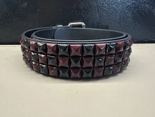 New w/ Tags Unisex Hot Topic Black Burgundy Stud Rocker Biker Belt Sizes S, M, L