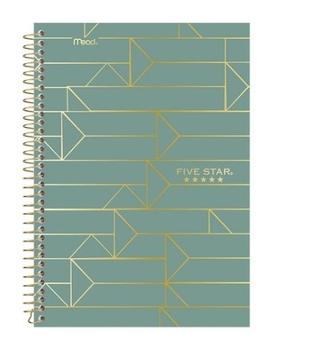 Five Star 100sht 2-Sub College-Ruled Sage Gold Metallic Spiral Notebook 9.5''x6''