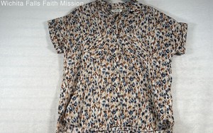 Orvis Women's Abstract Ikat Print Short Sleeve Button Down Shirt Blue Tan Sz S