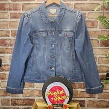 Crown Ivy Women's XL Denim Trucker Jean Jacket Cropped Puff Shoulder Stretch