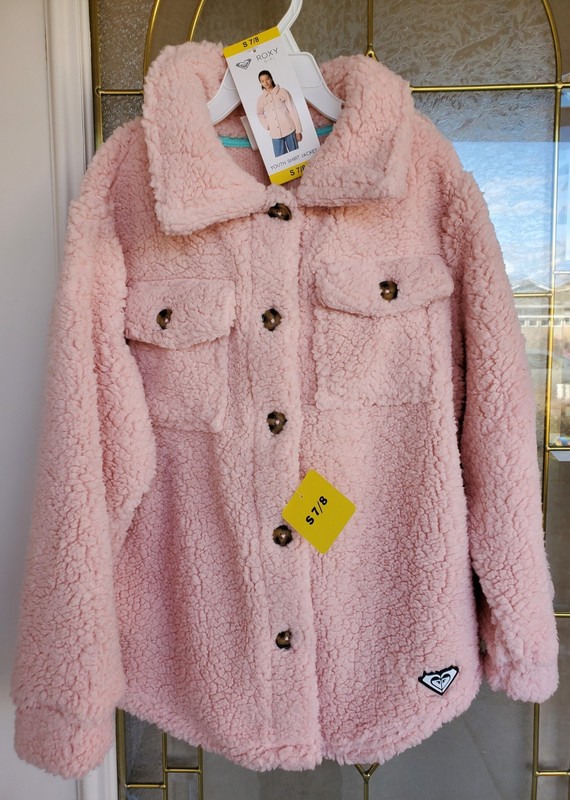 Roxy Youth Fleece Shirt Jacket Pink Solid Size S, 7/8