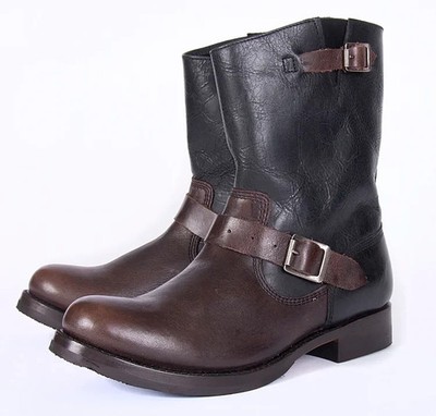 Handmade Men's Engineer Motor Biker Style Boots Vintage Leather Buckle Straps
