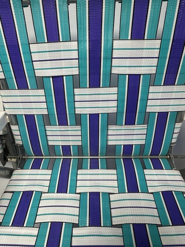 2 sillas plegables vintage de aluminio para playa césped patio color aguamarina blanco púrpura - Imagen 5 de 6