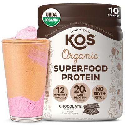 KOS Vegan Protein Powder, Chocolate USDA Organic - Low 20.6 Ounce (Pack of 1) 