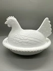 Vintage Indiana Glass Hen on Nest 7" Milk Glass Candy Dish READ Notes