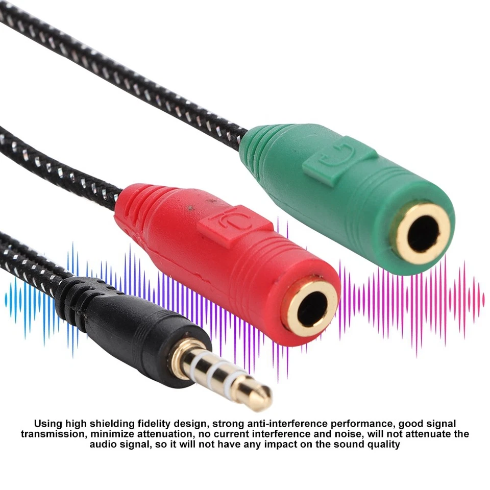 1-in 2 Stecker Auf Buchse 3 5 Mm Doppel Kopfhörer Mikrofon Adapter Headset NTS - Bild 3 von 4