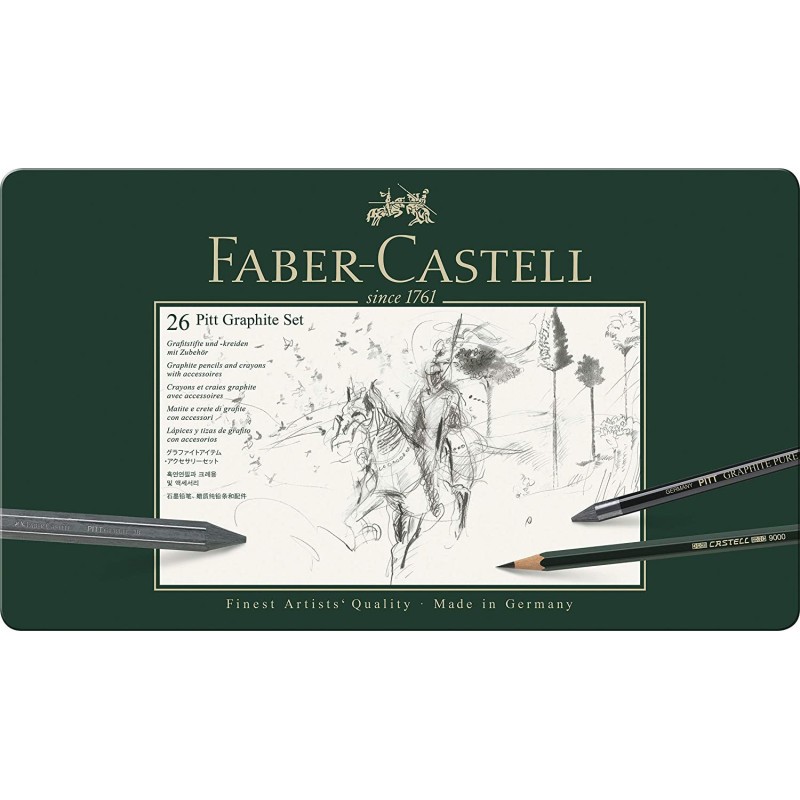 Crayons graphite Pitt Faber-Castell haut de gamme en coffret métal de 26