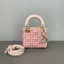 Auth Dior Lady Dior Micro Pink Houndstooth Ca...
