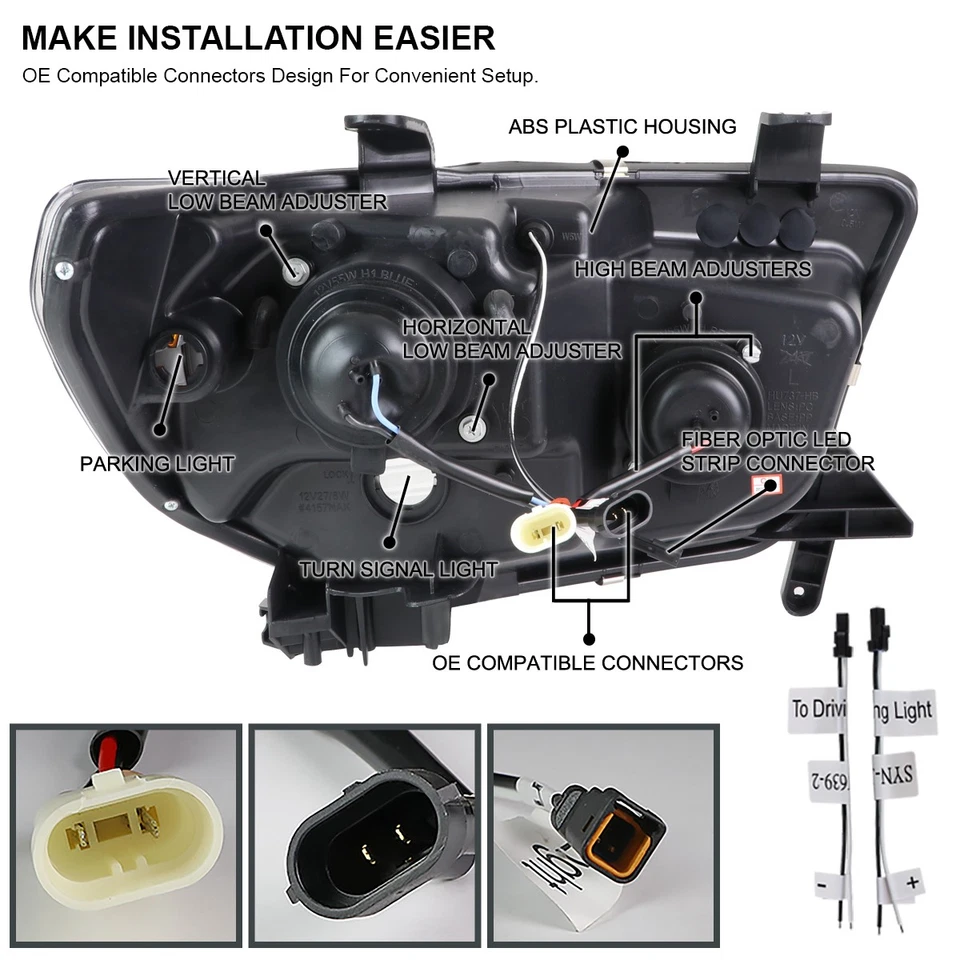 Black Fits 2007-2013 Toyota Tundra 08-17 Sequoia LED Tube Projector Headlights Foto 4 de 4