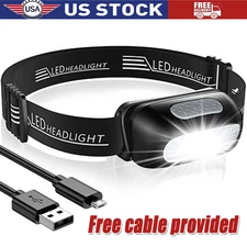 LED Headlamp USB Rechargeable Flashlight Waterproof Head Lamp Torch Camping USA