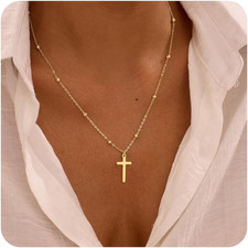 Cross Necklace for Women, Dainty 14K Gold Plated Cross Pendant Simple Long Neckl