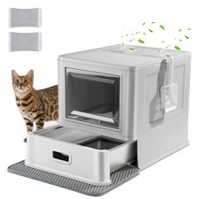 Enclosed Stainless Steel Cat Litter Box with Lid  Drawer Design for Indoor A...