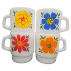 Anchor Hocking Fire King Daybreaker Double Flower Mugs D Handle Set of 4 Vintage