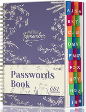 Password Book with Colorful Alphabetical Tabs, Spiral Password Keeper Book