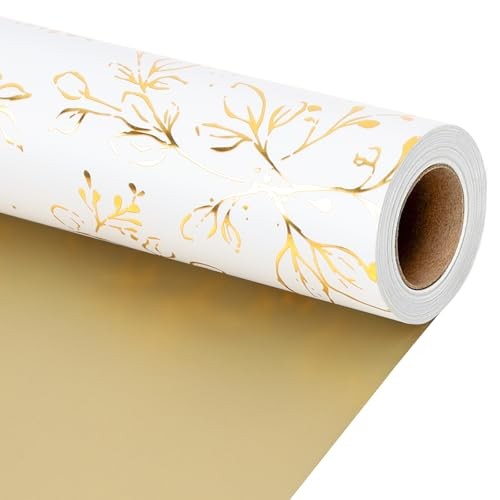 Elegante rollo de papel de envolver floral dorado - hoja de oro de 17 pulgadas x 33 pies - Imagen 1 de 6