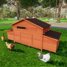 Large Wooden Chicken Coop - Outdoor Hen House / 2 Nesting Boxes & Leakproof Tray