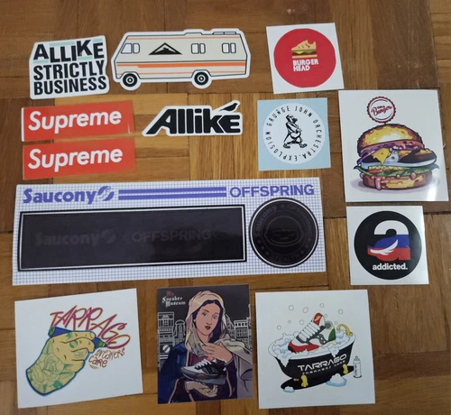 Autocollants baskets Supreme, Allike, Saucony Burger, progéniture