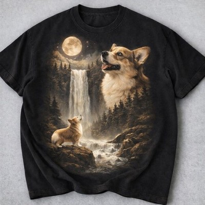 Corgi Howling to the Moon Shirt, Vintage Graphic Tee, Dog Shirt Full Size S-3XL