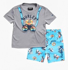 New Adorable Hurley Rash Guard And Swim Trunks Swim Set Boys Size 7 UPF 50 NWT