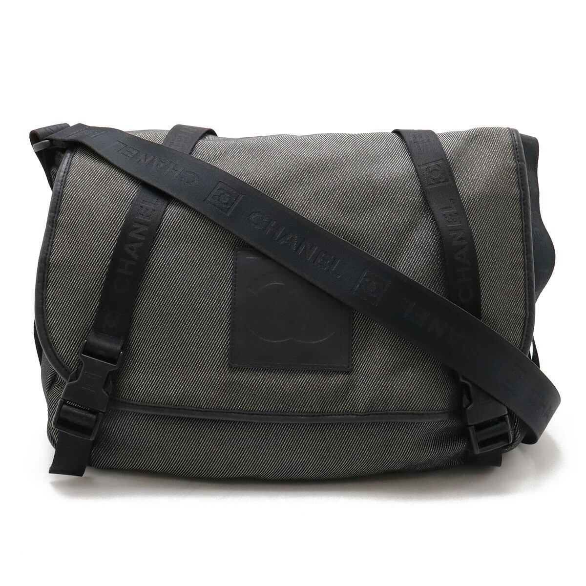 Chanel Dark Gray Black Canvas Sports Line Crossbody Messenger Shoulder Bag A312