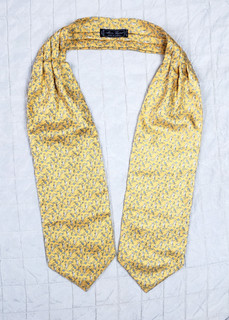 Vintage ALAIN FIGARET France Yellow Silk Ascot Tie with SEASHORSE Nautical Print