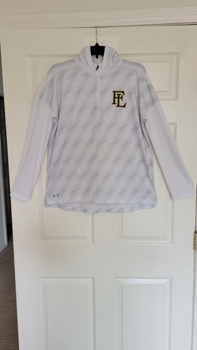 Under Armour Faith Lutheran Loose-Fit White 1/4 Zip Long Sleeve Hoodie Size LG. - Afbeelding 2 van 10