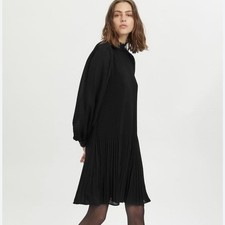H&M Womens Pleated Black Flowy Mini Dress Siz...