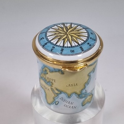 Staffordshire Emaille Schmuckschatulle Weltkarte, Kompass & Schiff Entdecker