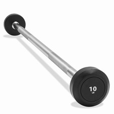 Rubber Fixed Barbell, 10 LB Pre-Loaded Weight Straight Bar for Weightlifting
