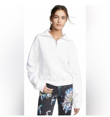 RE/DONE Pullover Womens Small Off White Half Zip Sweatshirt Made USA Cotton