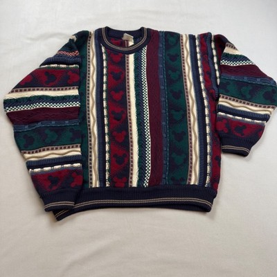 VTG Disney Catalog Mickey Mouse 3D Textured Knit Sweater Mens Lg Coogi Style EUC