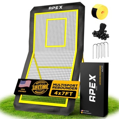Apex Sports Lacrosse Rebounder 4x7 Ft, Adjustable feet, Black and Yellow