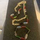 Vintage Sarah Coventry Set Necklace & Bracelet, Lucite blackgreen/red /Clear 18” — photo 1