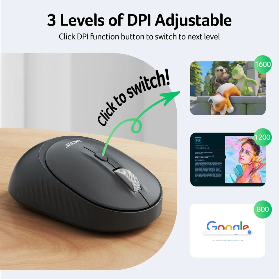 Wireless Bluetooth Mouse for Laptop, PC - Dual Mode, Ergonomic, USB Receiver - Image 3 of 4