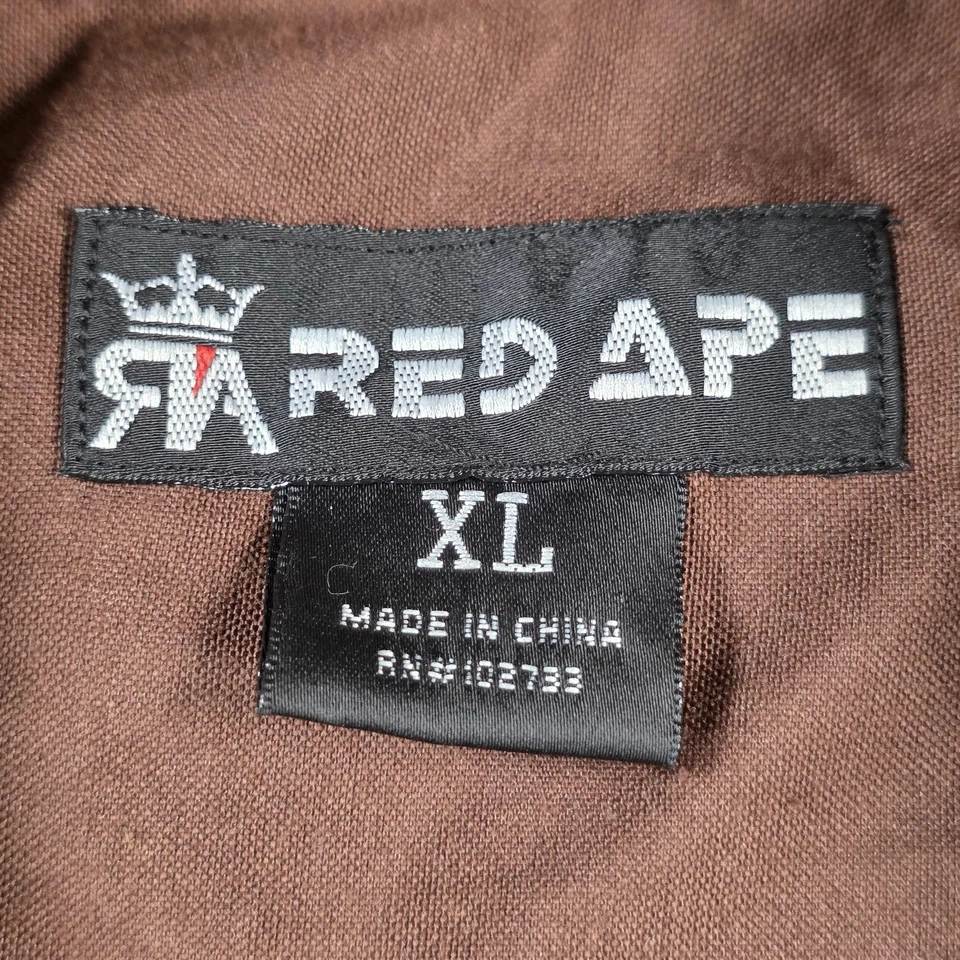 Red Ape Shirt Mens XL Brown Short Sleeve Button Up Embroidered Patch Epaulet - Image 4 of 4