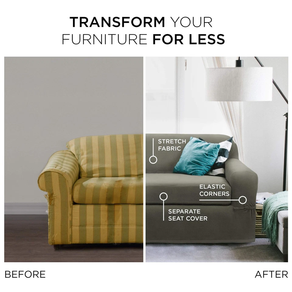 Funda protectora para muebles de sofá Pixel ultra suave elástica, sofá de dos piezas, D... Foto 3 de 4