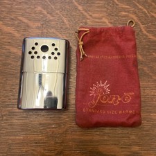 Vintage Jon-E Handwarmer Standard Sized GI Hunting Aladdin USA Silver With Pouch