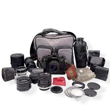 Canon A-1 35mm SLR Film Camera Bundle Accessories Bag Lenses Power Winder Etc