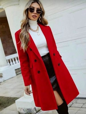 Chic Camel Long Coat for Women   Stylish Double Breasted Wool Overcoat