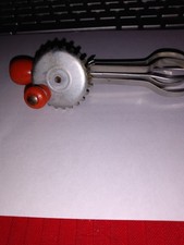 MINIATURE METAL EGG BEATER CHILDREN TOY RED WOOD HANDLES