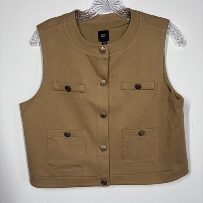 Autres Filles Womens Cropped Vest Top Size M Brown Gold Crest Buttons Ponte Knit