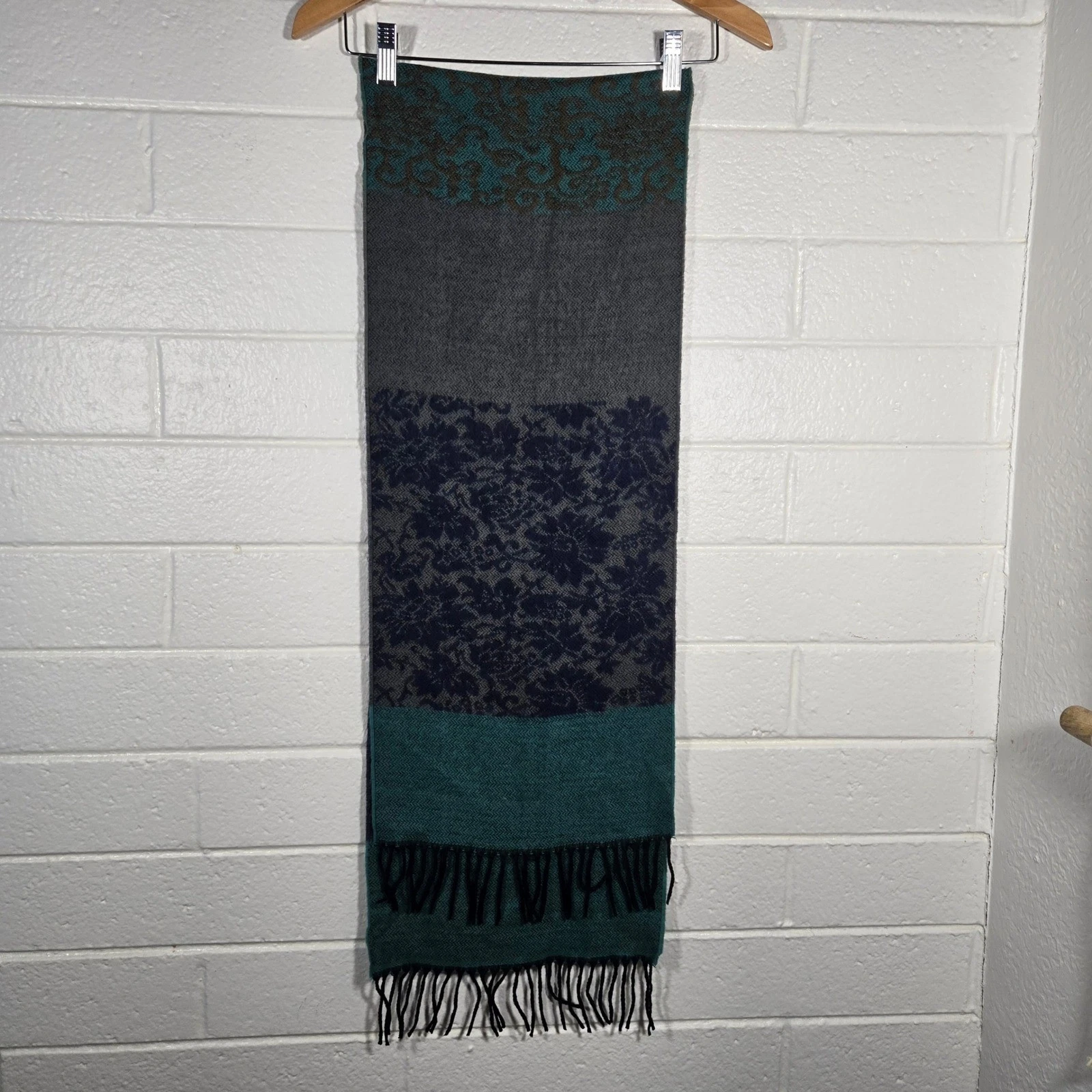 Floral Paisley Colorblock Scarf Fringe 12x66 Boho Minimalist Twee Outdoor Artsy