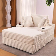 Oversized Chaise Lounge Chair Indoor with Storage Ottoman, Upholstered Cordur...
