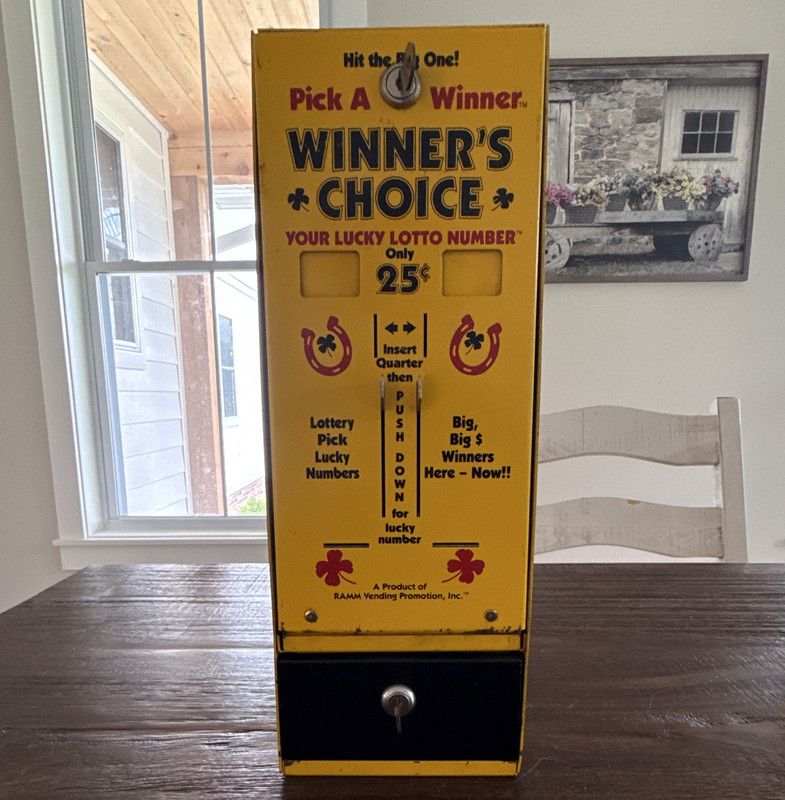 RAMAN Winner’s Choice 25¢ Coin-Op Lotto Number Pick Vending Machine Yellow