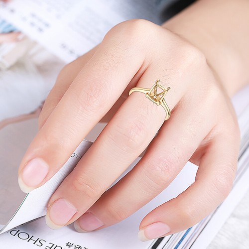 10k Yellow Gold Prong Setting Cushion Cut 9x7mm Engagement Fine Solitaire Ring - Picture 4 of 8