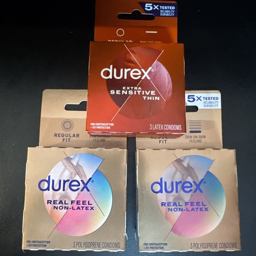 LOT OF 3 PACKS Durex Reel Feel Sensitive Thin Mixed Bundle Condoms 9ct