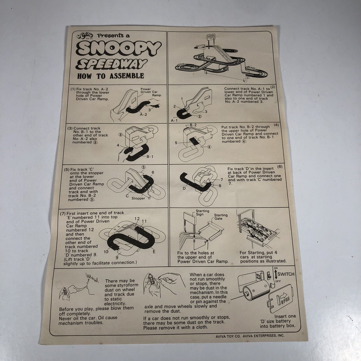 Vintage Snoopy Speedway By Aviva In Original Box ( WON'T Vintage Snoopy Speedway By Aviva In Original Box ( WON'T