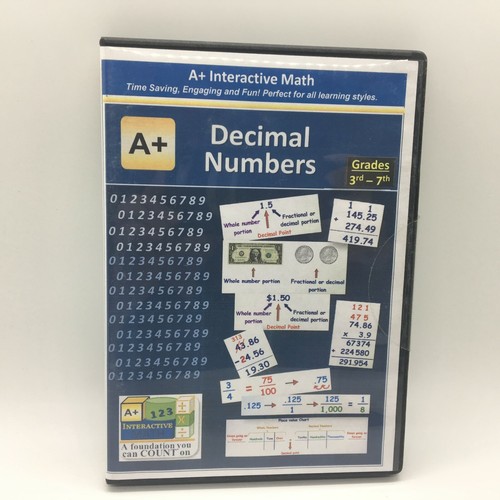 A+ Interactive Math Decimal Numbers CD-Rom Grades 3-7 Free Ship New - Afbeelding 1 van 4