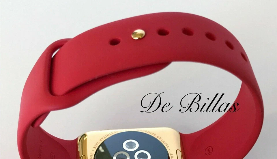 Authentic 42MM 44MM 45MM 24k Gold Pin Red Sport Band For Apple Watch - CUSTOM - Image 4 of 4