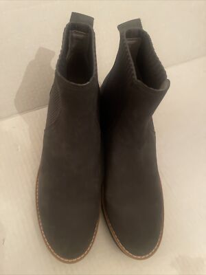Eileen Fisher Wedge Ankle Boot Sz 7 Lilou Gray Nubuck Leather Knit Chelsea